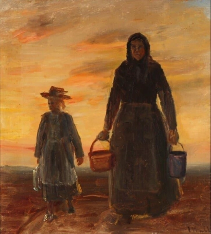 Mother And Daughter Walking Home After A Hard Day S Work