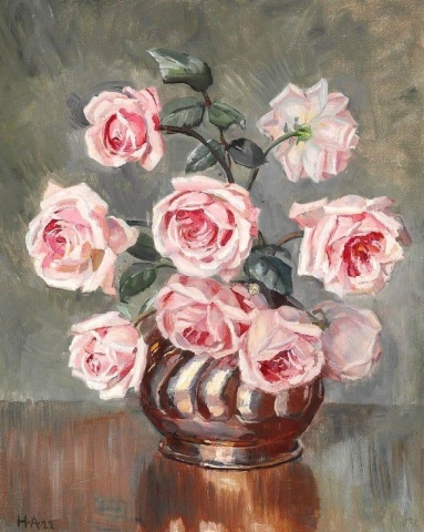 花瓶のピンクのバラ 1922