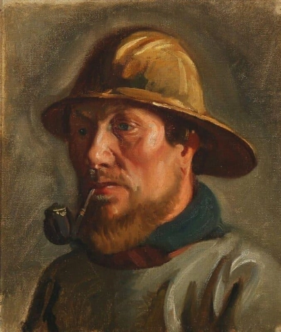 Портрет рыбака, курящего трубку