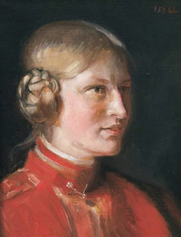 赤いドレスを着た若い女の子の肖像画
