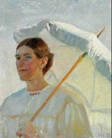 Retrato de Minne Holst segurando um guarda-sol, 1896