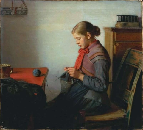 Ragazza Skagen Maren Sofie che lavora a maglia 1882