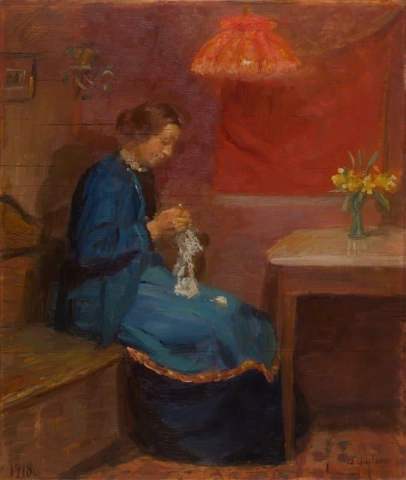 針仕事をする女性 1918