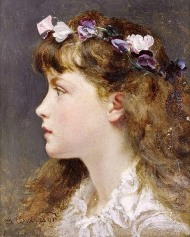 Uma jovem com uma guirlanda de flores no cabelo