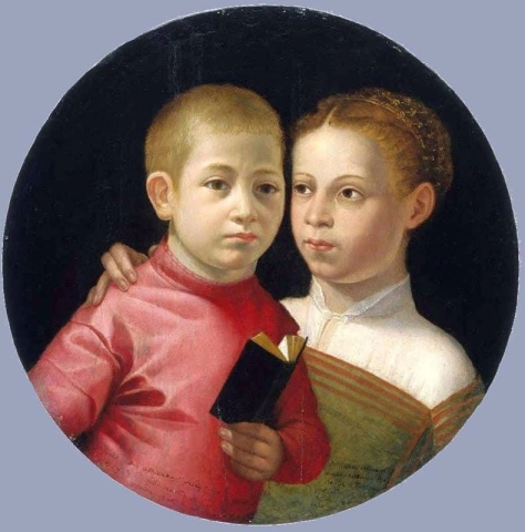 Dobbeltportrett av en gutt og en jente av Attavanti-familien ca. 1550-54