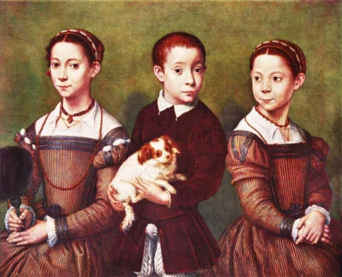 개와 함께 있는 세 자녀(약 1570-90)