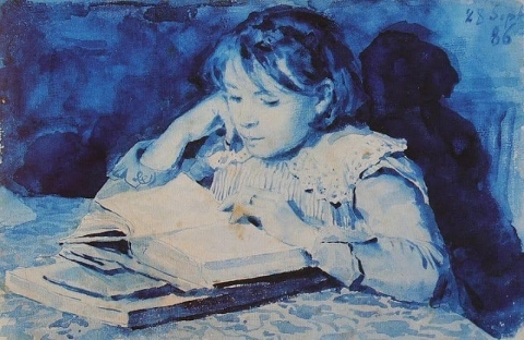 Pinsel und Stift in blauer Fayence-Farbe