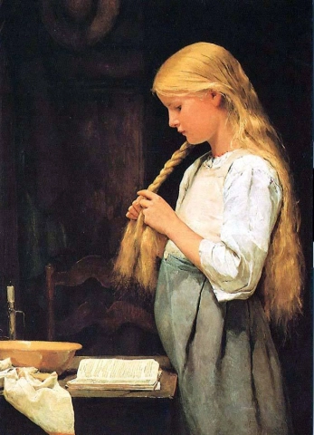 Madchen Die Haare Flechtend 1887
