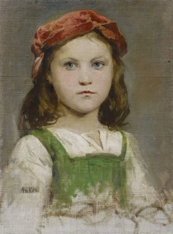 Mädchenbildnis Mit Roter Kopfbedeckung 1879