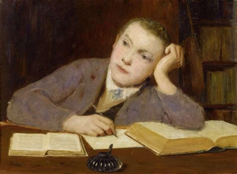 Schreibender Knabe ca 1908