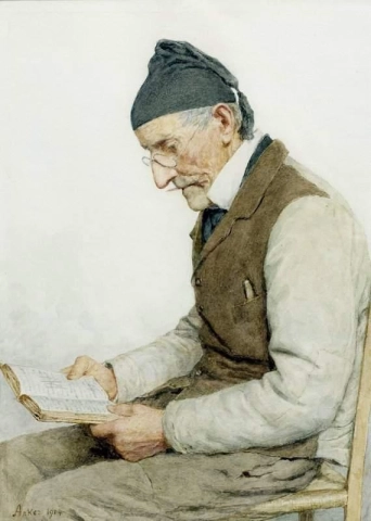 Sitzender Bauer Beim Lesen 1904