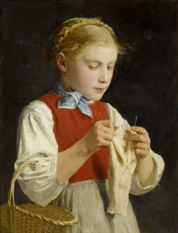 Young Girl Knitting 1883-84
