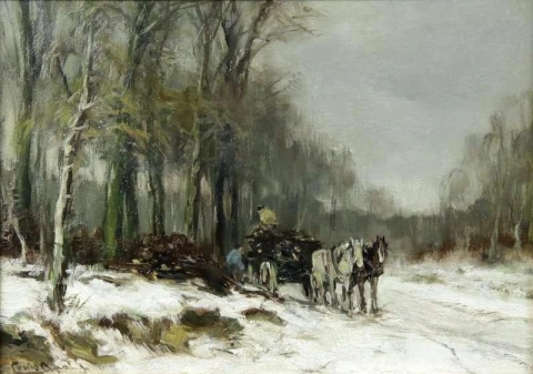 Collecting Wood In A Snowy Forest