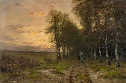 Evening Landscape With Returning Firewood Collectors