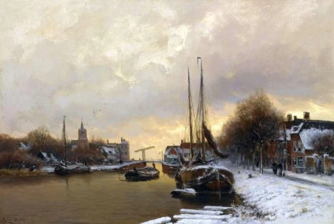 Barche Ormeggiate In Un Paesaggio Invernale