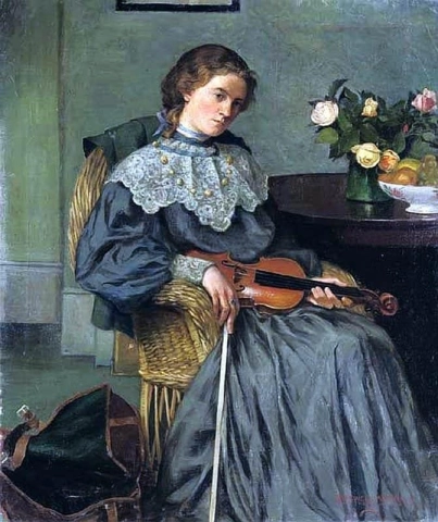 Portret van Constance Smedley, driekwartlengte met een viool, 1906