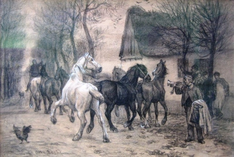 Ein Pferdegespann vor Lindenborg Kro, ca. 1878