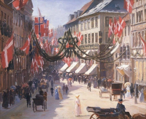 Flaggdag I Köpenhamn På En Sommardag I Vimmelskaftet