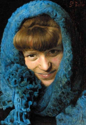 Ein junges Mädchen in einem blauen Schal