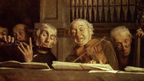 Fem medlemmar av en orkester