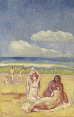 해변에서 목욕하는 사람들, 1896년경