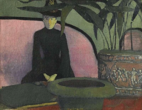 Woman Seated on a Pink Sofa Ca. 1887