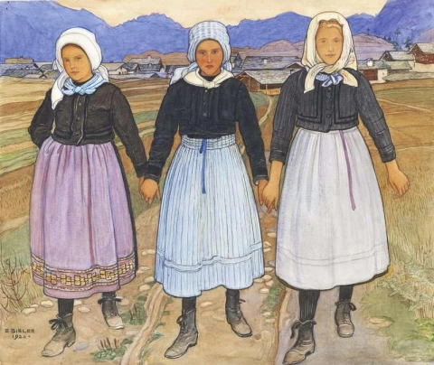 Tre giovani ragazze di Granois 1920