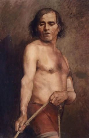 Mies alaston seisomassa 1884