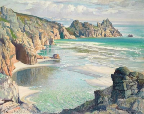 View From Above Porthcurno Cove Across Pedn-vounde 1935