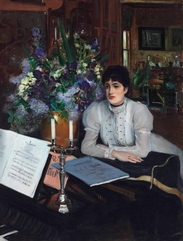 亨丽埃特·查博特 (Henriette Chabot) 在钢琴前 1884