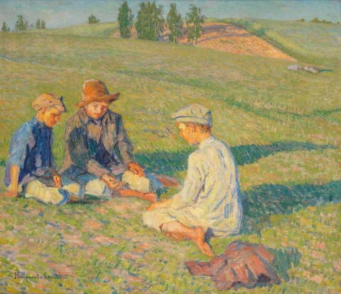 Niños en un paisaje rural.