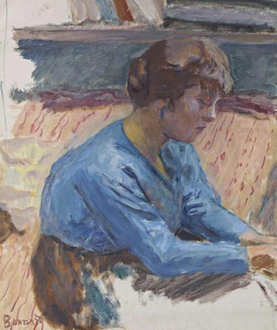 푸른 코사지를 입은 생각에 잠겨있는 여인, 1916년경