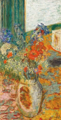 Blommor i stengodskruka eller inomhusåkerblommor ca 1939