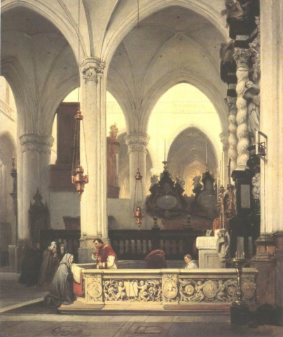 앤트워프에 있는 세인트 제이콥스 커크(St Jacobs Kerk)의 보스붐 요한니스(Bosboom Johanness) 내부 모습