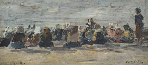 Berck kvinnor som väntar på stranden för båtarnas återkomst ca 1878-82