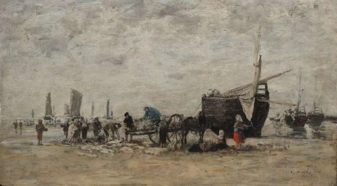 Berck De vismarkt op het strand 1875