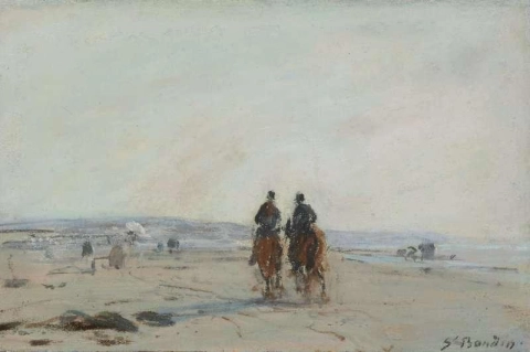 Kaksi ratsumiestä rannalla noin 1864-68