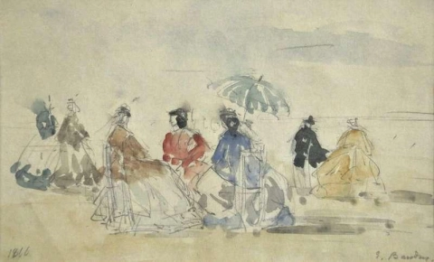 Elegantes Sur La Plage Trouville 1866
