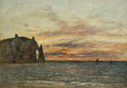 Etretat The Cliff of Aval auringonlaskun aikaan 1890
