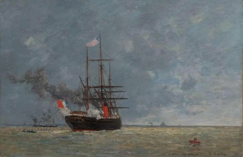 ル・アーブルの船が海上に 1866 年