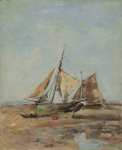 Low Tide Two Sailboats Stranded Ca. 1885-90
