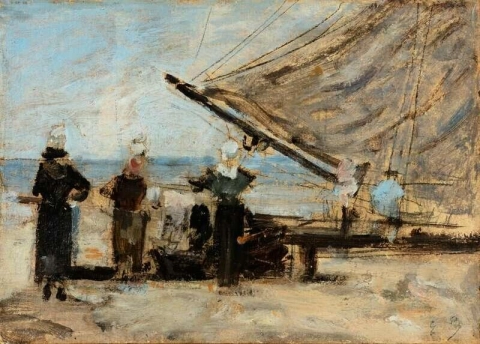 Low Tide Fisherwomen And Sailboat Ca. 1874-76