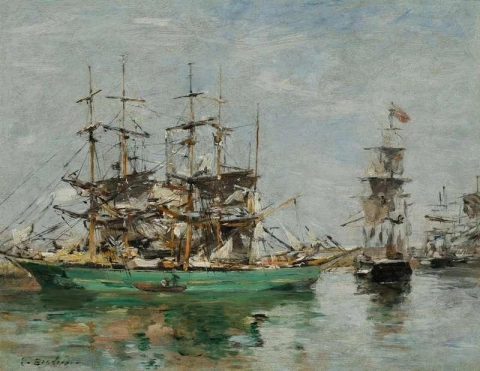 Трехмачтовый корабль в порту, ок. 1880-85 гг.