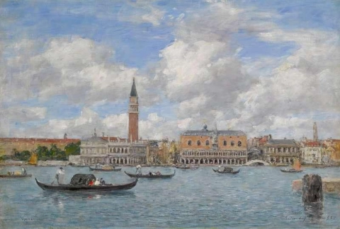 ヴェネツィア イル カンパニーレ サン ジョルジョ 1895 年から撮影した公爵宮殿とピアッツェタの眺め