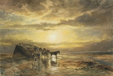 Ladataan saalis Berwickin rannikolle 1874