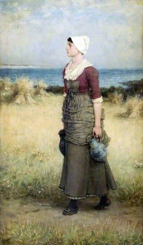 Tyttö kannujen kanssa Kesäkohtaus noin 1883-87
