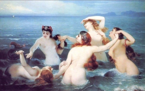 Sirenas retozando en el mar