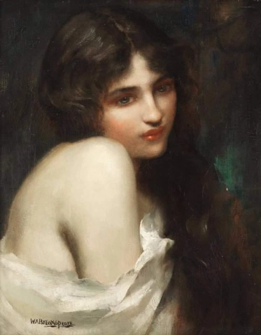 Portrait Of A Young Lady With Long Dark Hair And A White Shawl