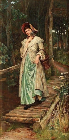 Junge Frau auf einer Brücke 1881