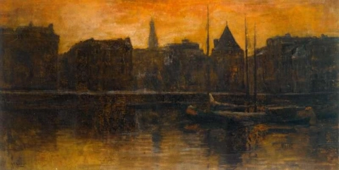 Utsikt över Prins Hendrikkade med Schreierstoren Amsterdam 1887